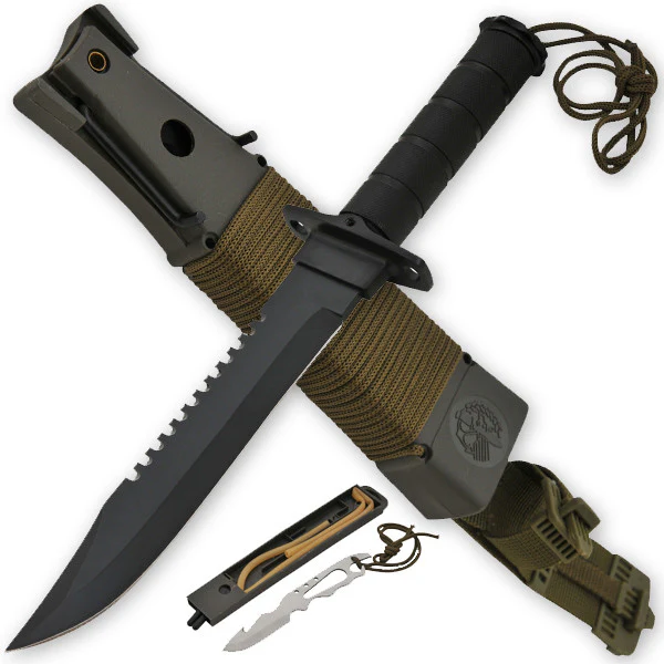 Large Hunting Knife Bowie Sharp Fixed Blade Camping Military Outdoor Survival Set-GS87