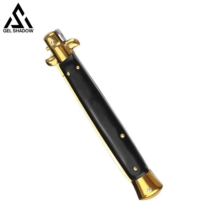 13’ Auto Italian Stiletto Switchblade (Massive Knife) Black Gold Blade Knives