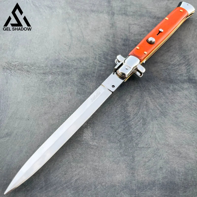 13’ Auto Italian Stiletto Switchblade (Massive Knife) Wood Handle Knives