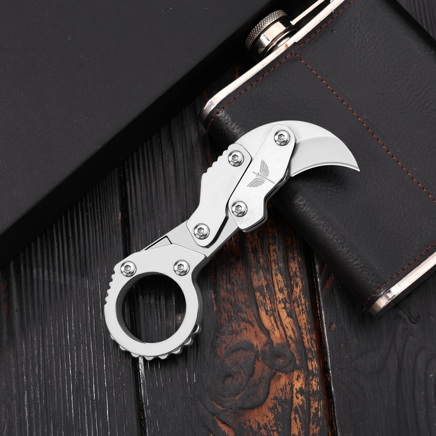 GS185 Eagle Beak Full Steel Folding Knife Gadget Ring Knife