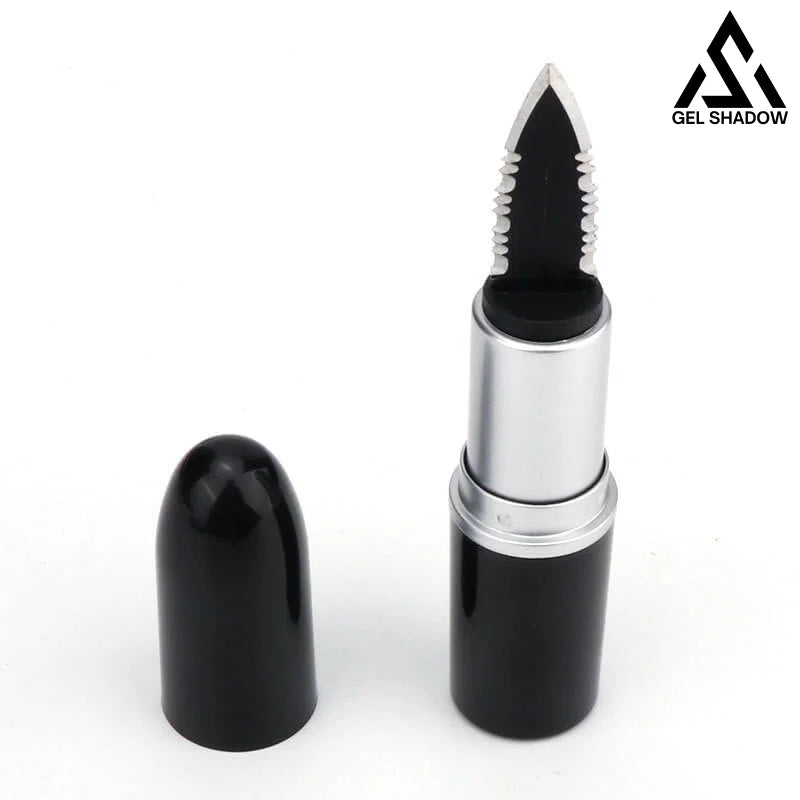 4.5 Inch Pucker-Up Lipstick Knife Black / Jagged Pocket Knives