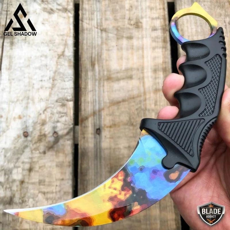 7.5’ Csgo Karambit Combat Knife Fixed Blade Hawkbill Neck Doppler New Case Hardened