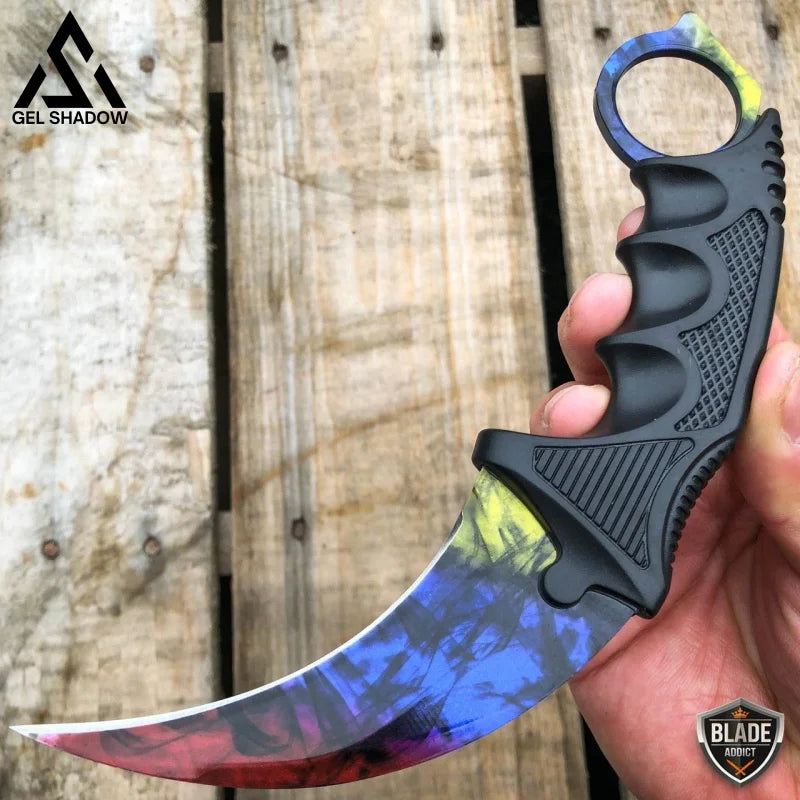 7.5’ Csgo Karambit Combat Knife Fixed Blade Hawkbill Neck Doppler New Marble Fade