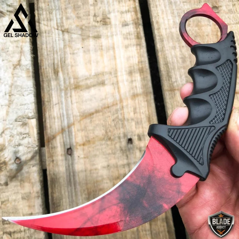 7.5’ Csgo Karambit Combat Knife Fixed Blade Hawkbill Neck Doppler New Red Ruby
