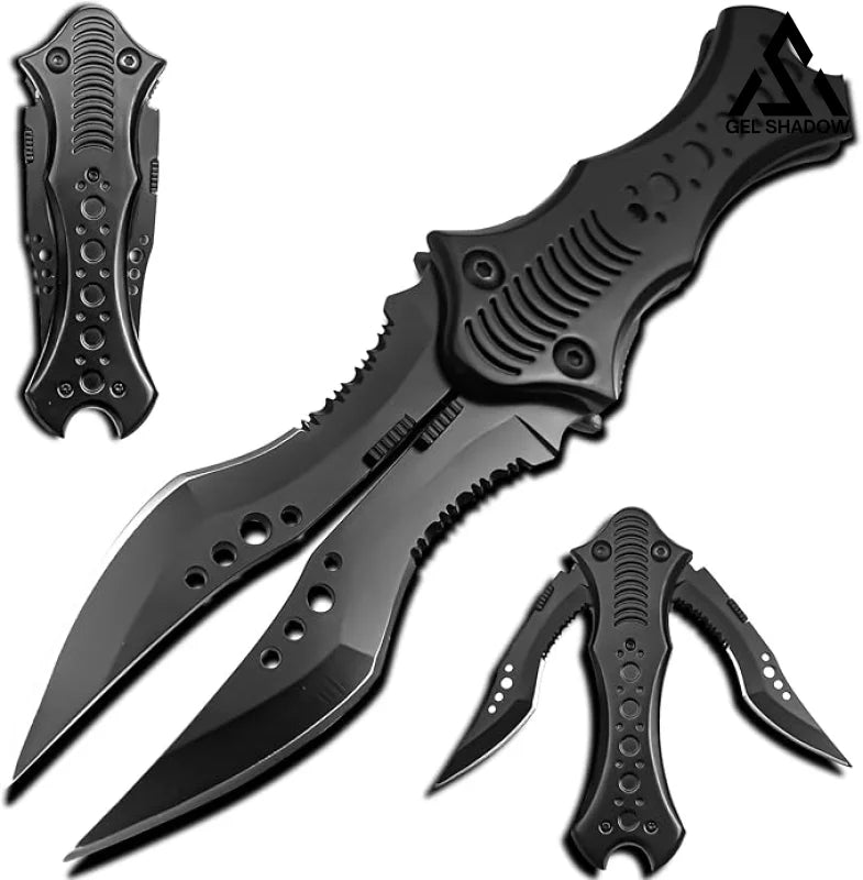 8.2’’ Unique Cool Double Blade Pocket Knife EDC Hiking Tools Black Pocket Knives