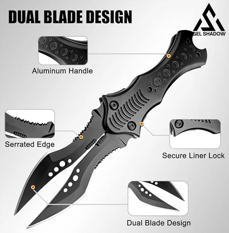8.2’’ Unique Cool Double Blade Pocket Knife EDC Hiking Tools Pocket Knives