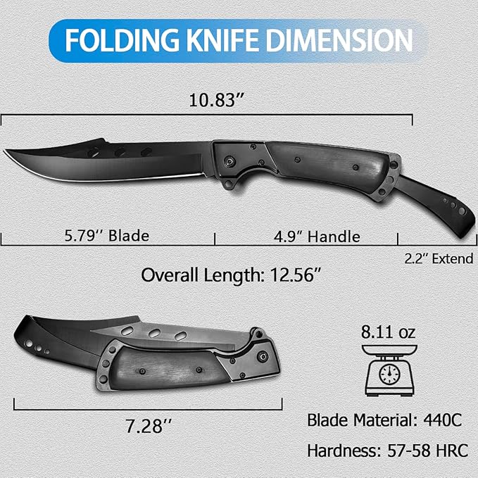 10.5" Large Folding Knife with Rosewood Handle