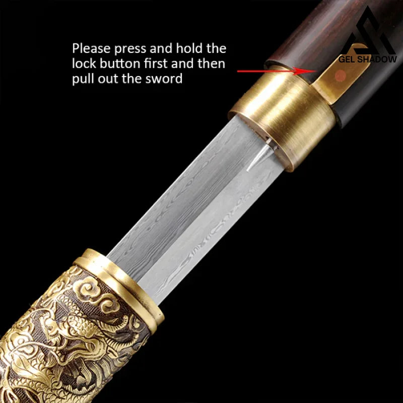 Ebony Dragon Head Cane Sword(US ONLY)-GS60 Black gold Pocket Knives
