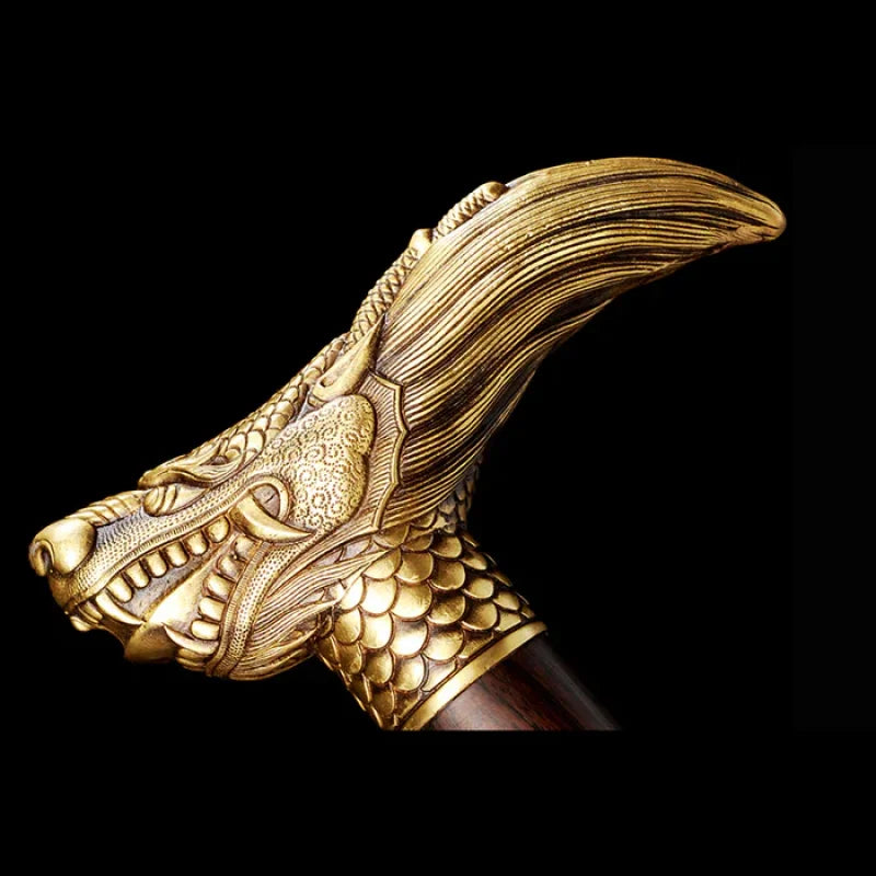 Ebony Dragon Head Cane Sword(US ONLY)-GS60 Black gold Pocket Knives