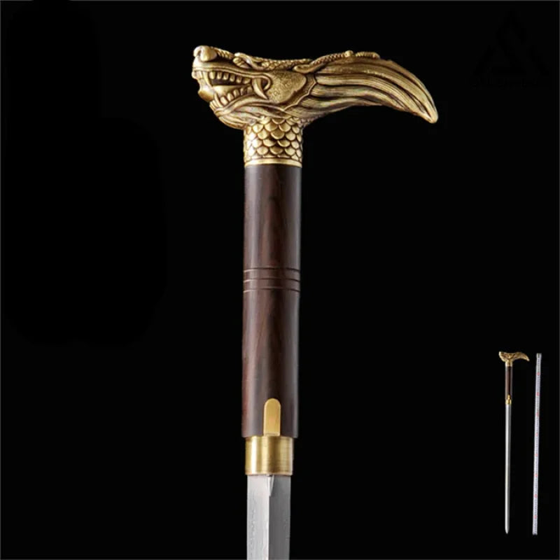 Ebony Dragon Head Cane Sword(US ONLY)-GS60 Black gold Pocket Knives