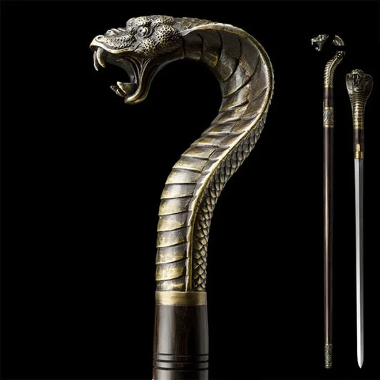 Ebony Wood Snake-Head Sword Cane(US ONLY)-GS48 Ebony Wood Pocket Knives