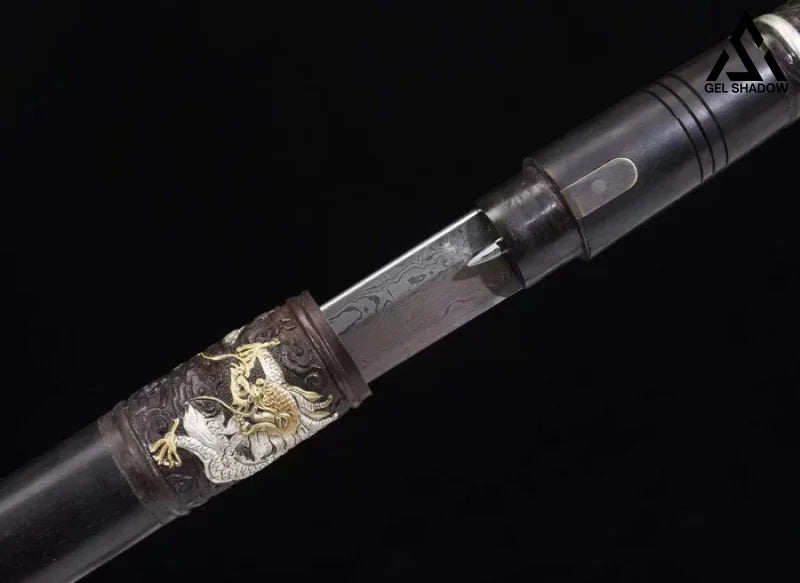 (Elder) Stainless Damascus Steel Dual-Handed Cane Knife(US ONLY)-GS54 Black Pocket Knives