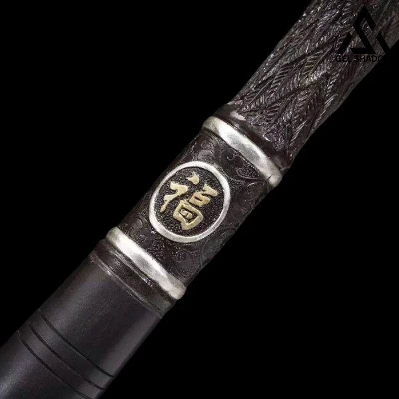 (Elder) Stainless Damascus Steel Dual-Handed Cane Knife(US ONLY)-GS54 Black Pocket Knives