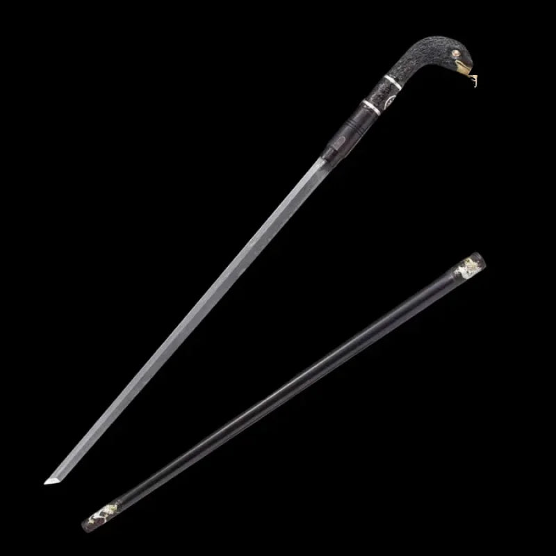 (Elder) Stainless Damascus Steel Dual-Handed Cane Knife(US ONLY)-GS54 Black Pocket Knives