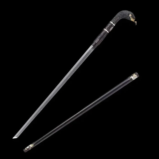 (Elder) Stainless Damascus Steel Dual-Handed Cane Knife(US ONLY)-GS54 Black Pocket Knives