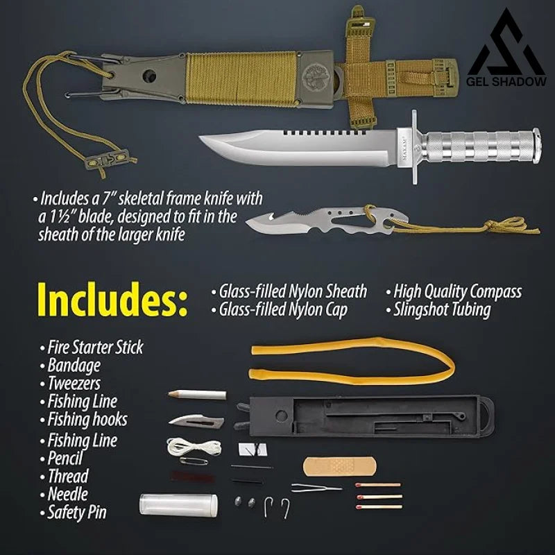 Large Hunting Knife Bowie Sharp Fixed Blade Camping Military Outdoor Survival Set Silver KNIVES