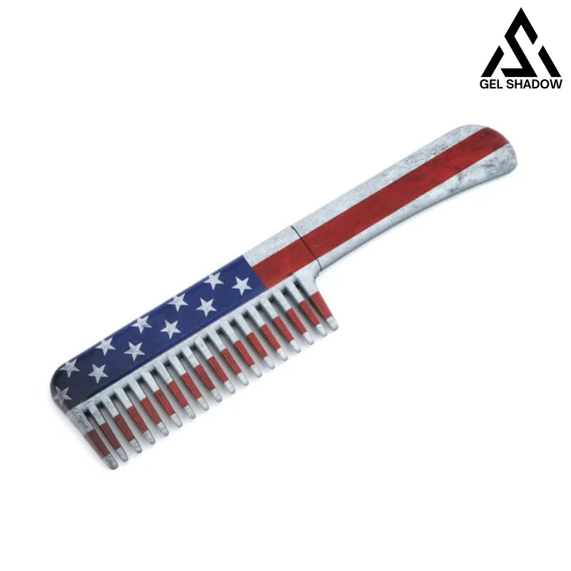 Self Defense Brush Comb With Hidden Sharp Knife UsA Flag / Square handle Pocket Knives