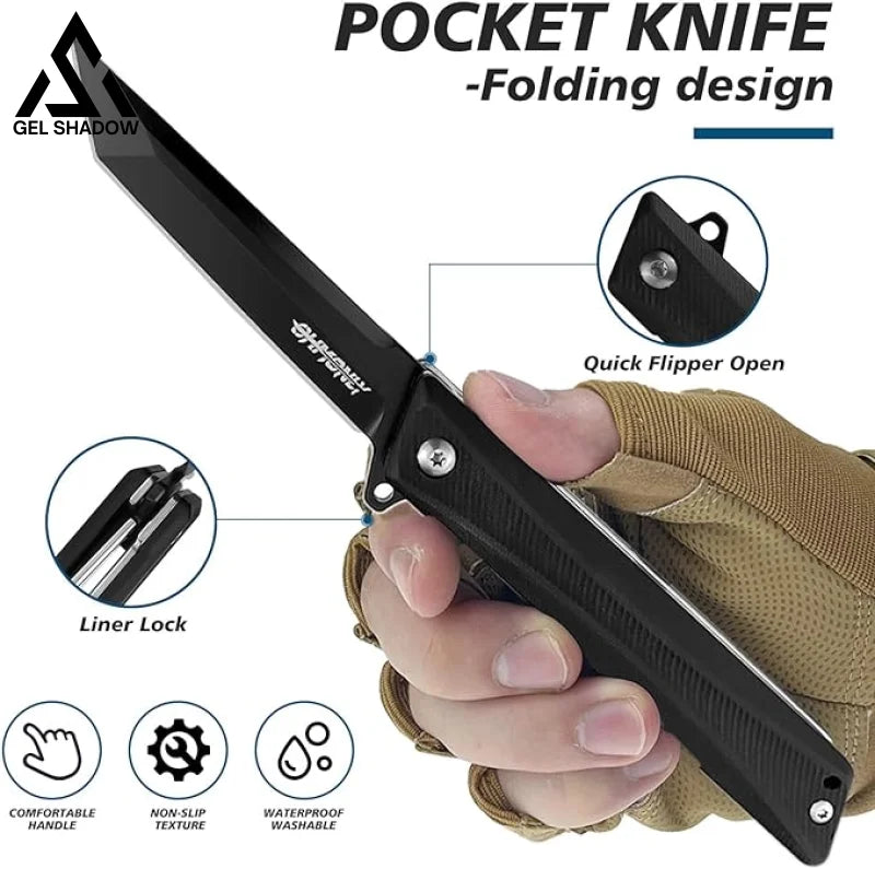 3.5 Inch Pocket Knife With Clip And Feather Pattern Blade Edc For Outdoor Knives