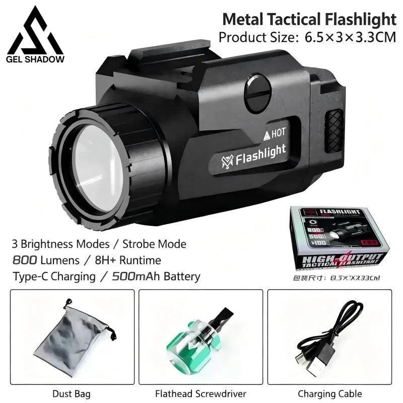 800LM Tactical Light 4 Mode USB Rechargeable Quick Release Picatinny Rail Mount