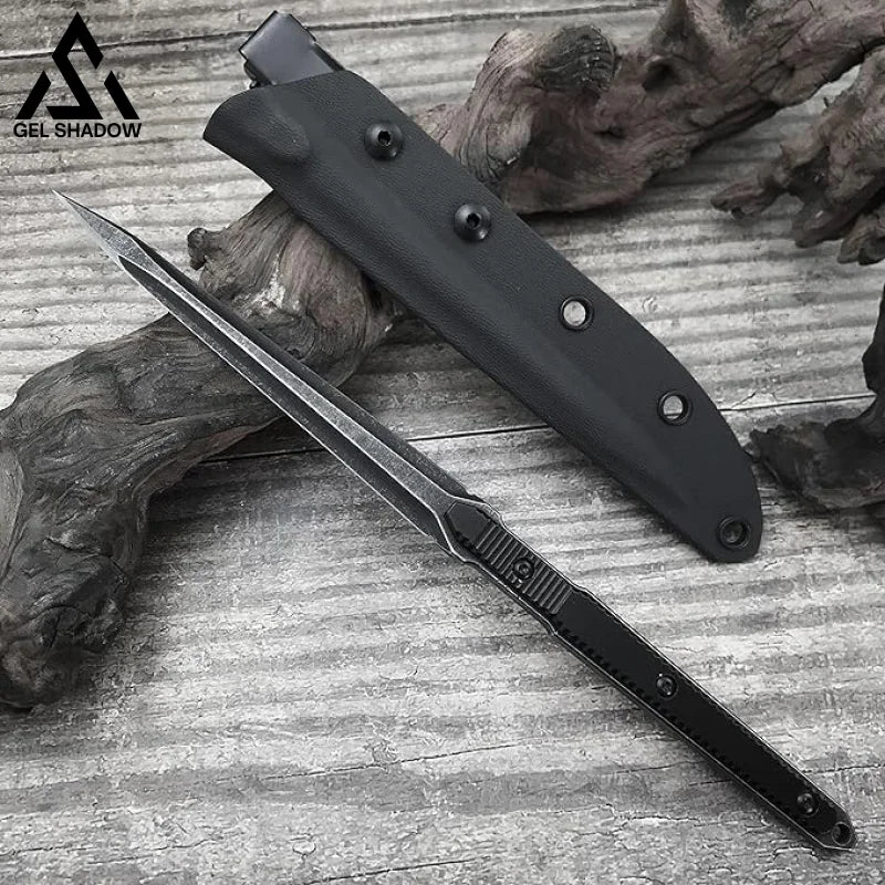 9.4in Tactical Fixed Blade Knife with Sheath Tea Needle 440C Stainless Steel-GS89 Black
