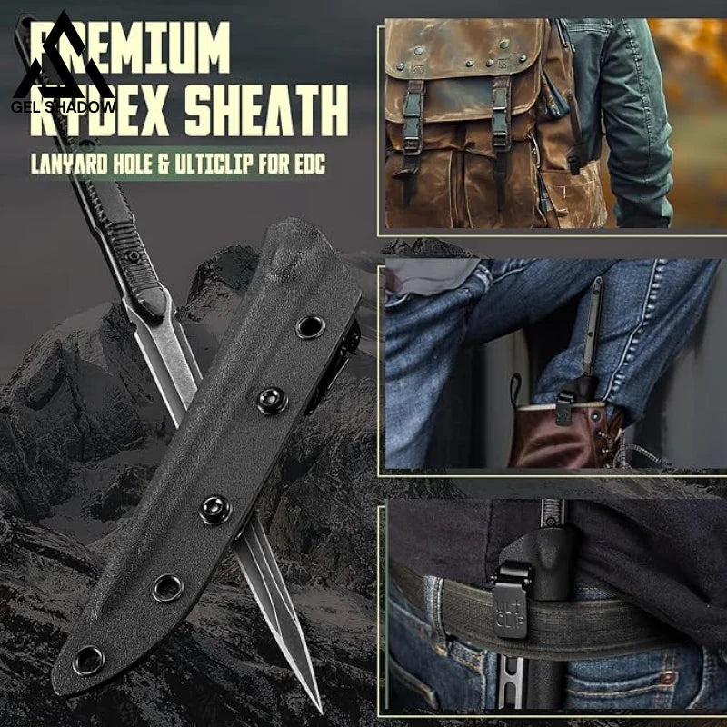 9.4in Tactical Fixed Blade Knife with Sheath Tea Needle 440C Stainless Steel-GS89 Black