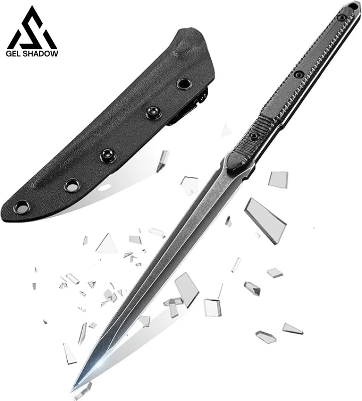 9.4in Tactical Fixed Blade Knife with Sheath Tea Needle 440C Stainless Steel-GS89 Black