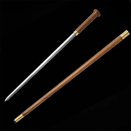 Handcrafted Mahogany Mushroom Head Pattern Steel Cane Sword with Copper Lock(US ONLY)-GS49