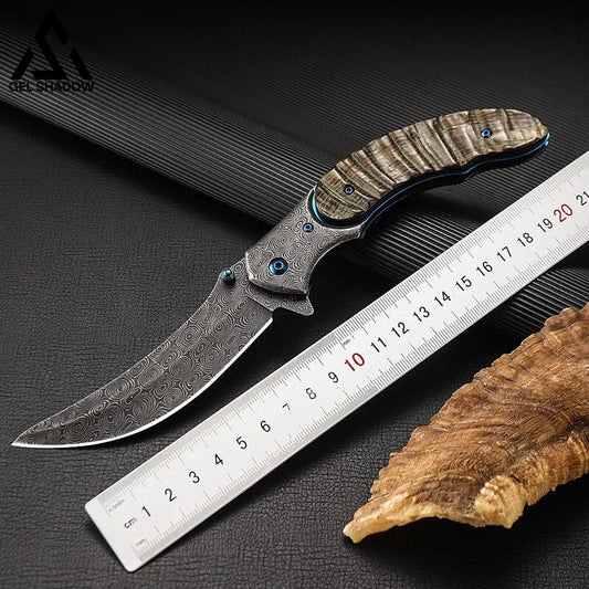 Damascus Steel Croissants Folding Knife Machete Black Pocket Knives