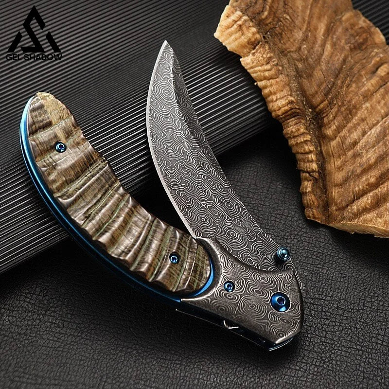 Damascus Steel Croissants Folding Knife Machete Pocket Knives