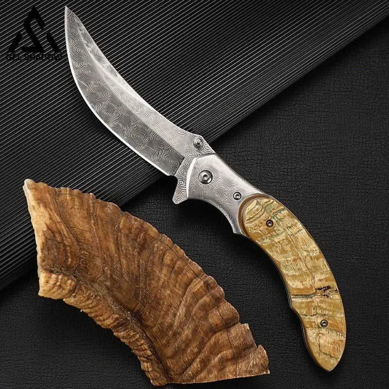 Damascus Steel Croissants Folding Knife Machete | GELSHADOW