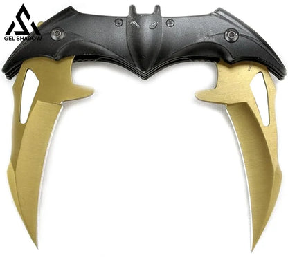 Dark Bat Knight Double Blade Folding Pocket Knife Gold Butterfly