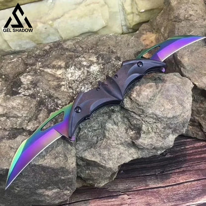 Dark Bat Knight Double Blade Folding Pocket Knife Rainbow Butterfly