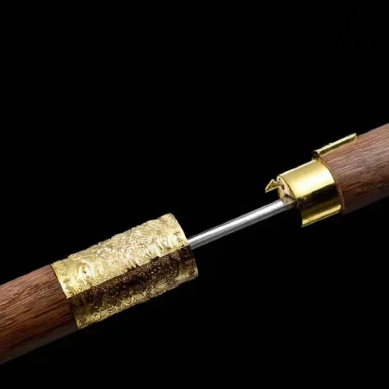 Dragon Pattern Alloy Gold Stainless Steel Cane Sword(US ONLY）-GS65 black Pocket Knives