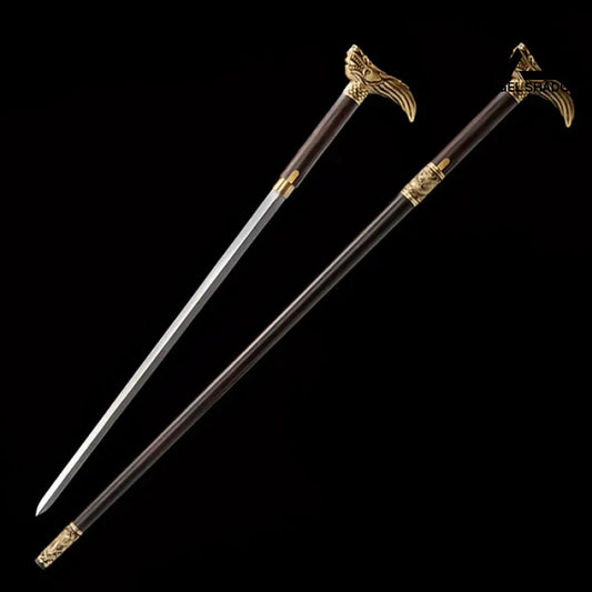 Ebony Dragon Head Cane Sword(US ONLY）-GS60 Black gold Pocket Knives