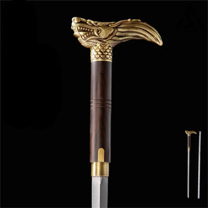 Ebony Dragon Head Cane Sword(US ONLY）-GS60 Black gold Pocket Knives