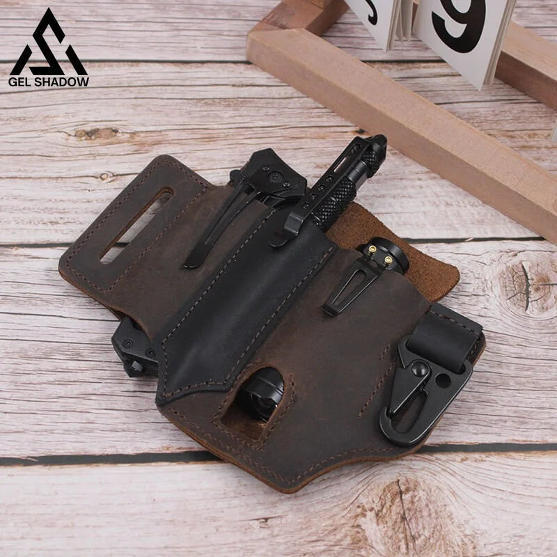 Edc Pocket Tactical Leather Sheath For Knifes Pen Flashlight Keys