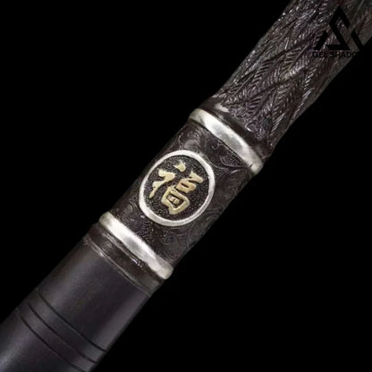 (Elder) Stainless Damascus Steel Dual-Handed Cane Knife(US ONLY)-GS54 Black Pocket Knives