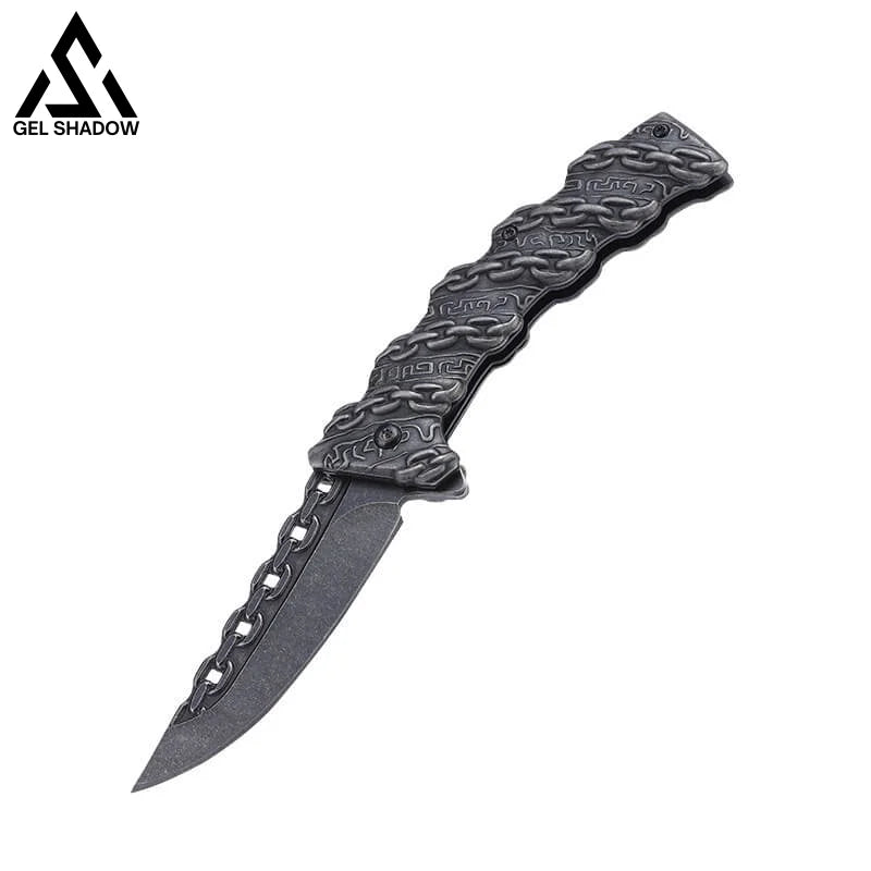 Embossed Chain Folding Knife Black Pocket Knives