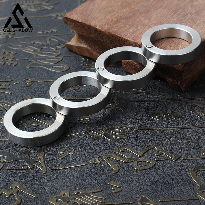 Knuckles Inhibitor Rings Four Finger Brass Knuckle Duster Fidget Ring Stainless Steel Foldable ...