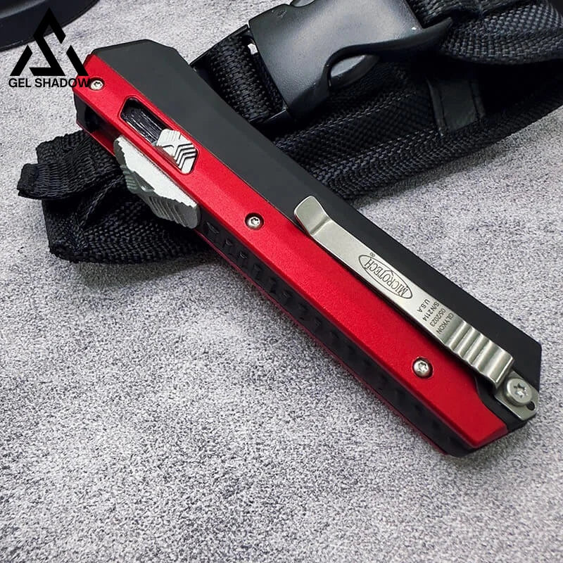 Glykon Mircotech Otf Automatic Knife Serrated Red Pocket Knives