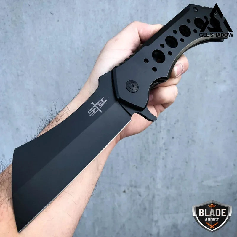 GS155 10.25’’ Browning Ball Bearing Cleaver Folding Knife Black BRASSKNUCKLE