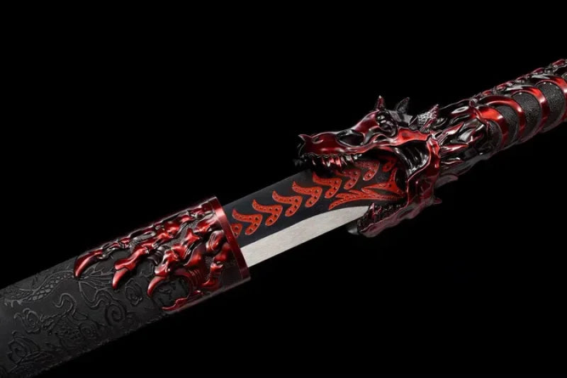 GS180 Handmade Red Wolf Chinese Sword With Red Blade(US ONLY) Black Red Pocket Knives
