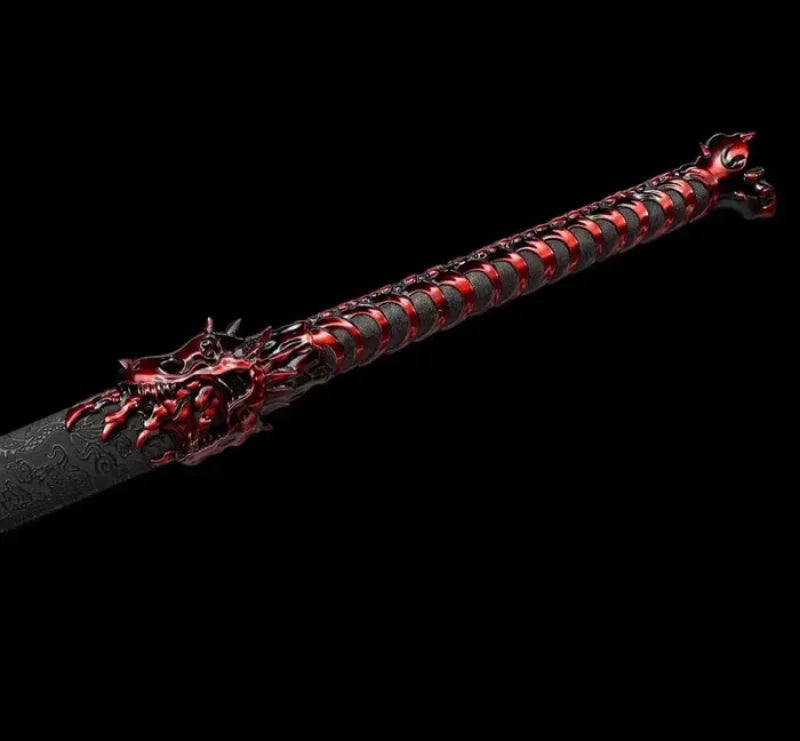 GS180 Handmade Red Wolf Chinese Sword With Red Blade(US ONLY) Black Red Pocket Knives
