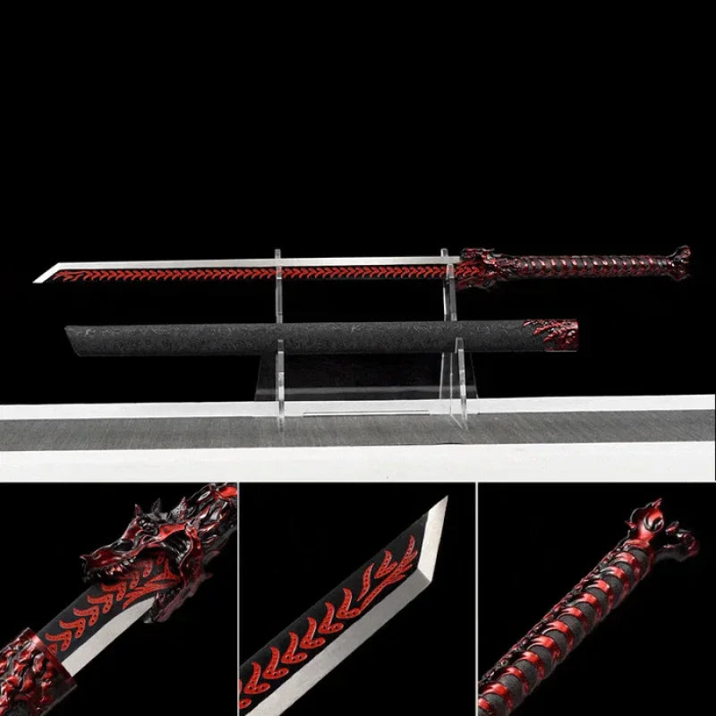 GS180 Handmade Red Wolf Chinese Sword With Red Blade(US ONLY) Black Red Pocket Knives