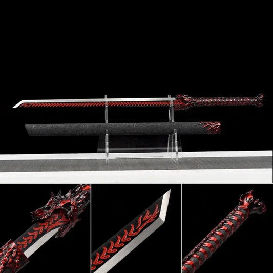 GS180 Handmade Red Wolf Chinese Sword With Red Blade(US ONLY) Black Red Pocket Knives