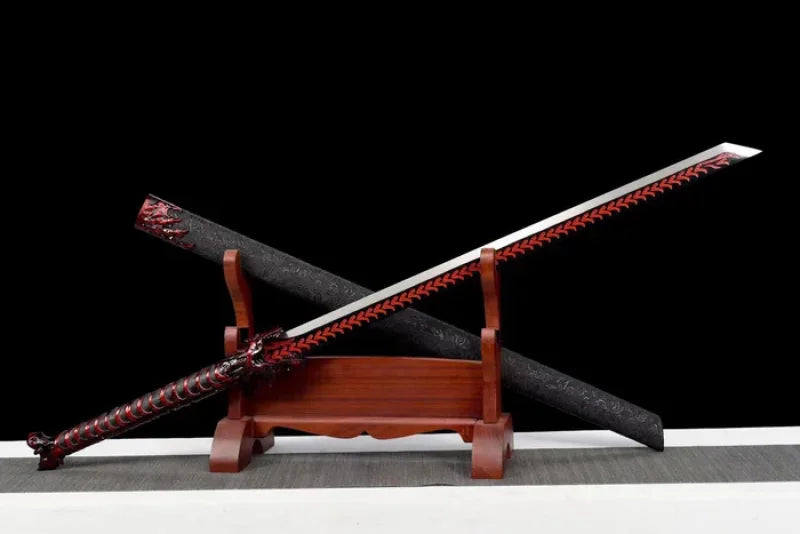 GS180 Handmade Red Wolf Chinese Sword With Red Blade(US ONLY) Black Red Pocket Knives