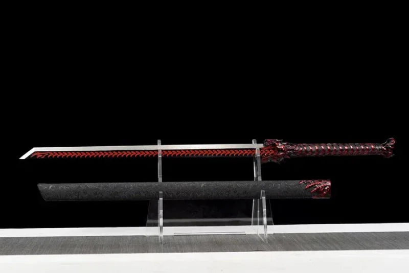 GS180 Handmade Red Wolf Chinese Sword With Red Blade(US ONLY) Black Red Pocket Knives