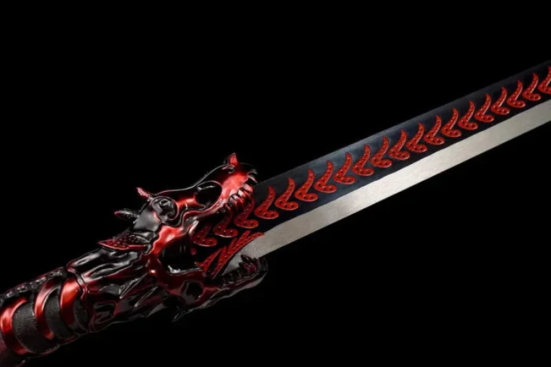 GS180 Handmade Red Wolf Chinese Sword With Red Blade(US ONLY) Black Red Pocket Knives