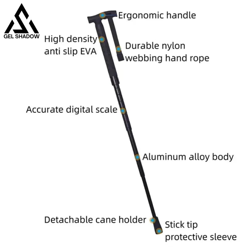 GS183 FOX Telescopic Hiking Pole with Self-Defense Baton - Black - Pocket Knives