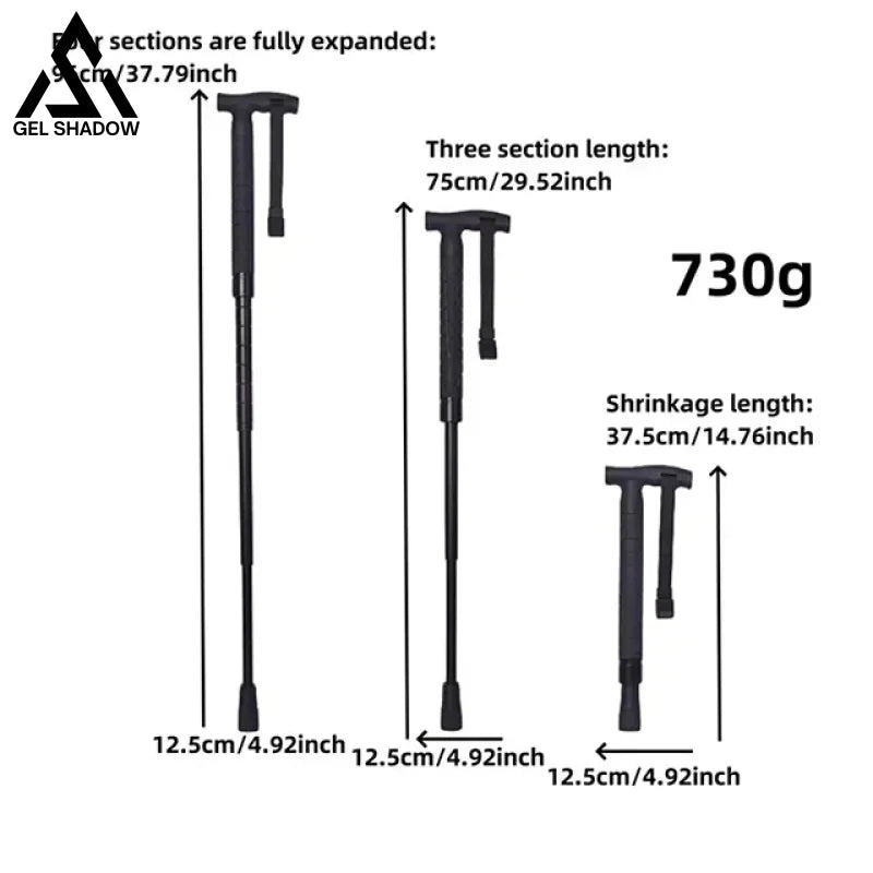GS183 FOX Telescopic Hiking Pole with Self-Defense Baton - Black - Pocket Knives